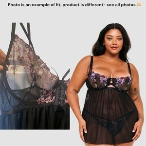 🌷iCollection Floral Embroidered Sheer Babydoll Lingerie Black 3/$30